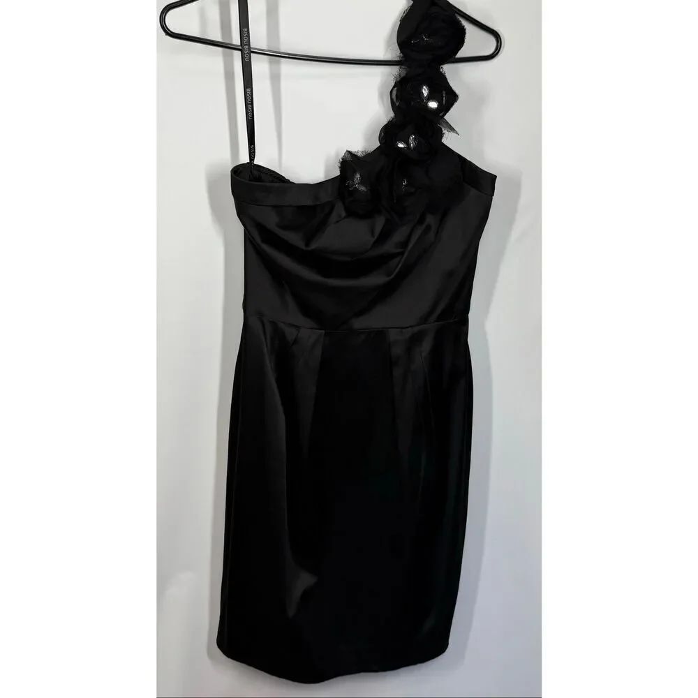 Bisou Bisou Michele Bombat Women satin one shoulder flower jeweled dress size 6